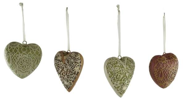 4er Set Zauberhafte Hänger Herzen ca. 16 cm - Dekoration